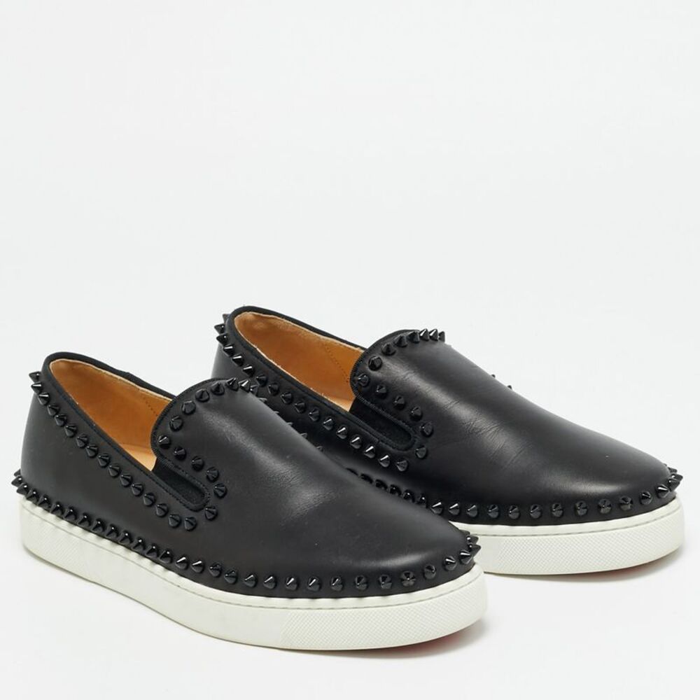 Christian Louboutin Pik Boat Size 39.5 Black Leather Slip On Sneakers - Picture 4 of 7